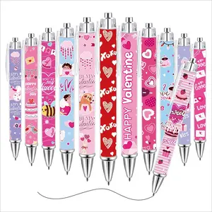 12/24pcs Valentine's Day Pens, Bulk Valentine Gift Pen Set with Heart Pens and Love Gel Ink, Cute Retractable Smooth-Writing Ballpoint Pens for School and Office Supplies, Valentine's Day Party Favors Pen Set, Funny Teacher Pens