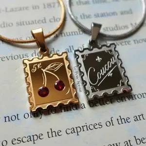 Cherry Stamp Double-Sided Crystal Necklace