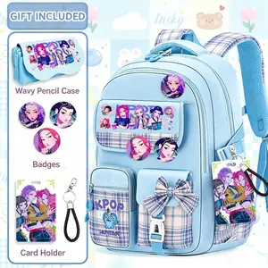 Kpop Hunter Anime Print Plaid School Backpack + Free Full Accessory Gift Set, Ideal Back to School & Birthday Gift for Teen Kpop Lover Girls,HUNTR/X K-POP