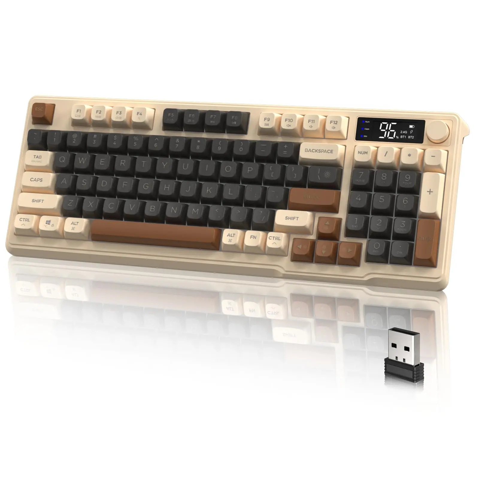 Wireless Gaming Keyboard, Knob Control Wireless Keyboard, RGB LED Backlit Keyboard with Display Screen, PBT Keycap, 2000mAh, 94-Key Layout for Win/Mac, RGB Backlit Numpad, Durable Keyboard