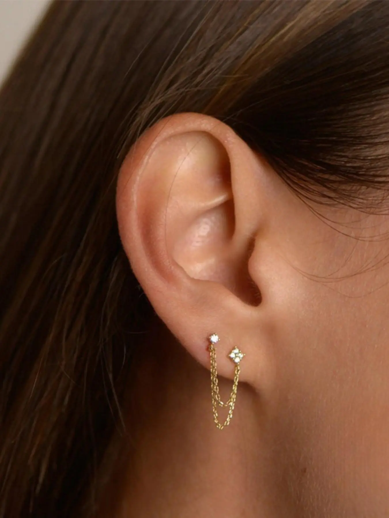 1 pair of simple, trendy, personalized tassel chain inlaid with synthetic zircon women's fashionable earrings - suitable