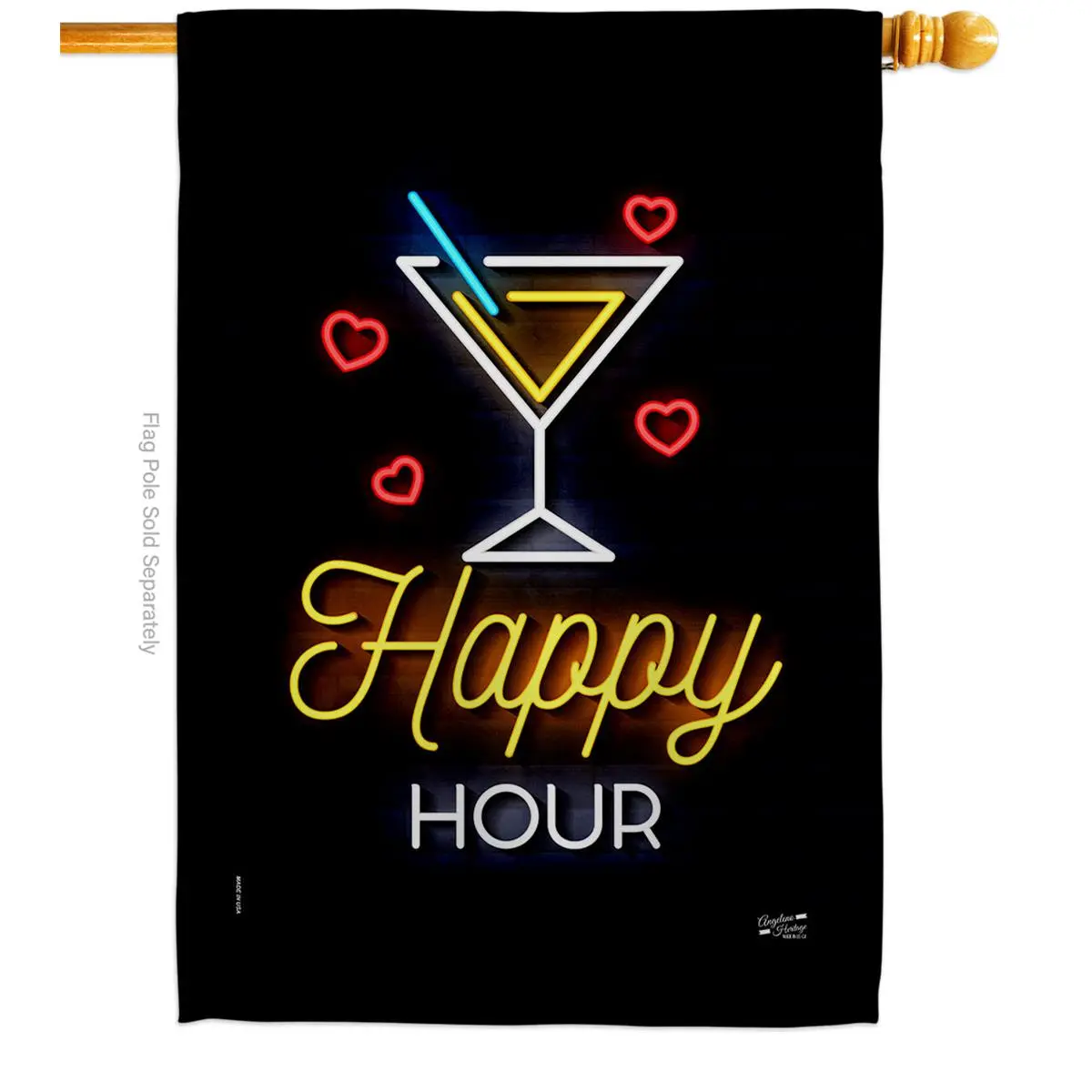 Neon Happy Hour Beverages 28 x 40 in. Double-Sided Decorative Vertical House Flags for Decoration Banner Garden Yard Gift