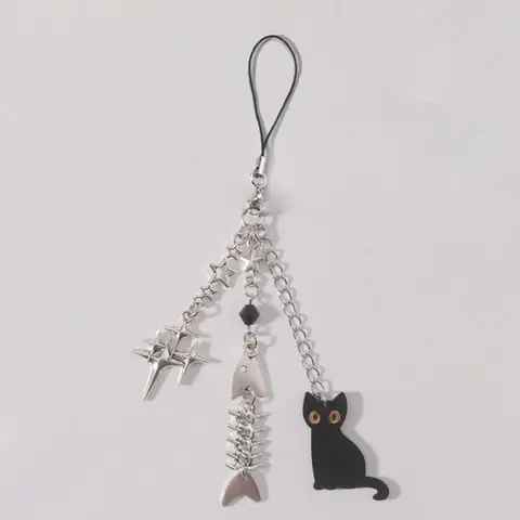 Punk Type Star & Fishbone & Cat Design Phone Chain, Cute Phone Lanyard, Fashion Cell Phone Charm for Women & Men, Phone Decoration Accessories, Phone Accessory