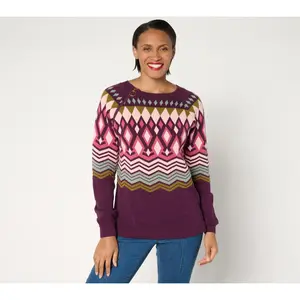 Denim & Co. Adaptive Nordic Jacquard Crew Neck Sweater