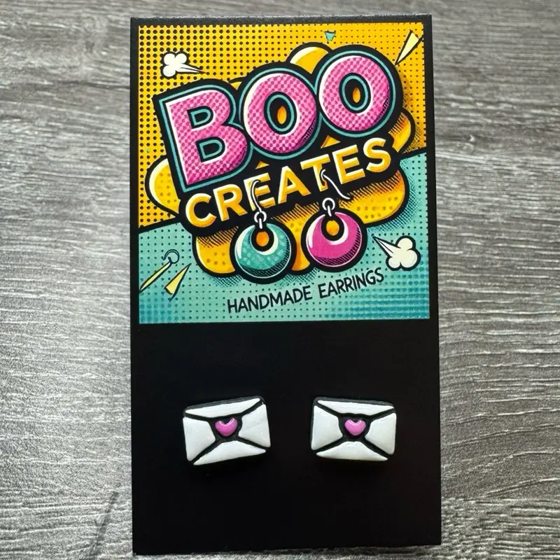 Boo Creates Cute Love Letter Studs - Handmade Earrings with Pink and White Design