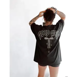 Graphic Tee for Women, Gothic "Good Girl" Print, Oversized Grunge Style, Spider Web Aesthetic