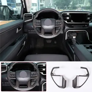 2-Piece ABS Oak Grain Car Steering Wheel Button Frame Set for 2022+ Toyota Tundra/Sequoia High-Quality DIY Installation