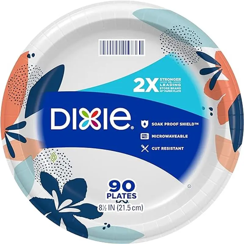 90 Pcs Paper Plates Lunch or Dinner Size Printed Disposable Plates 8.5 Inch Pack