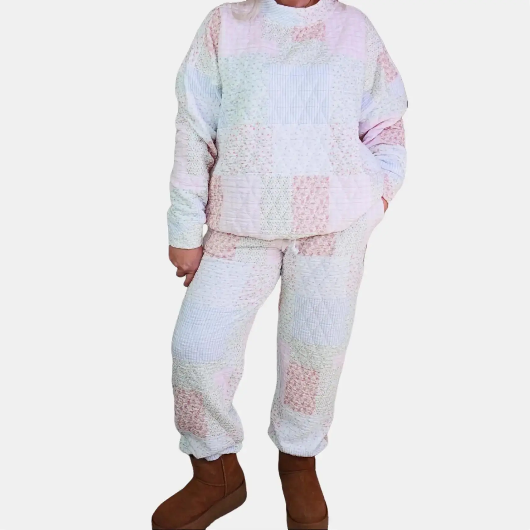 Pastel Cloud Quilted Joggers Soft Quilted Fabric Loose Fitting All Seasons Wear Comfortable Stylish Casual Wear Relaxed Outings Unique Design