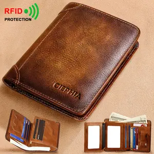 CIEPHIA Genuine Leather Rfid Wallets for Men Vintage Short Multi Function ID Credit Card Holder Money Bag Ideal Gift