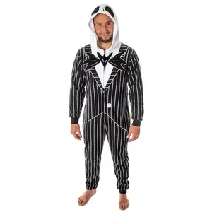 Nightmare Before Christmas Jack Skellington Costume Pinstripe Suit Pajama Outfit One-Piece Union Suit