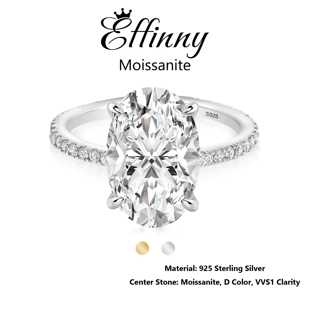 Effinny Jewelry 4.0 Carat Synthetic Moissanite 14K Gold Plated Oval Cut Engagement Ring In 925 Sterling Silver, D Color VVS1 Promise Ring for Daily, Wedding, Party, Moissanite Rings, Solitaire Ring