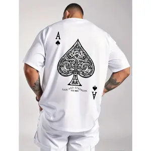 [100% Cotton] Cotton Short Sleeve  T-Shirt Soft Polyester Blend Ace Of Spades Poker Print Casual T-Shirt - Crew Neck, Short Sleeve, Machine Washable Men'S T-Shirt For Men And Women