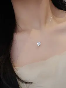 1pc Floating Visual Cubic Zirconia Pendant Necklace, Elegant Necklace, Dainty Sparkling Tarnish Resistant Jewelry, Daily Wear Accessory, Perfect Valentine Christmas Birthday Anniversary Gift for Women All Occasions