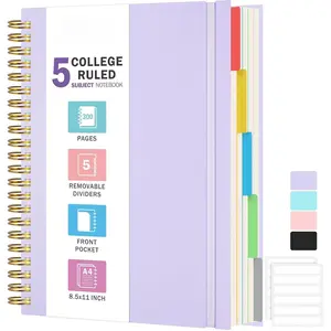 Spiral Notebook 8.5" x 11", 5 Subject Notebooks College Ruled with Removable Dividers, 300 Pages 100GSM Thick Spiral Writing Journal for Women & Men, Large A4 Lined Journal Notebooks for Work, School