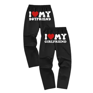 Menswear Couple Letter Print Design Drawstring Waist Sweatpants, Matching Bf and Gf, Casual Regular Fit Pocket Jogger Pants for Daily Wear, Pants for Men, Fashion Cozy Men's Two-piece Unisex Design Outfits for All Seasons, Couple's Gift Clothing