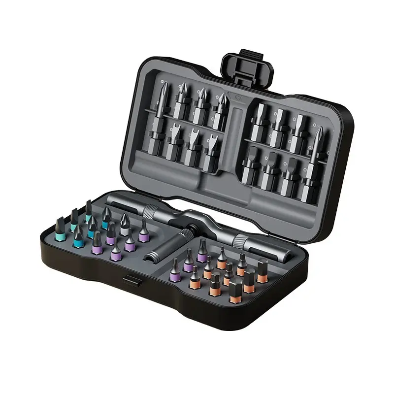 2026 New 38-In-1 Multi-Functional Manual Ratcheting Screwdriver Set, Magnetic Aluminum Handle, Chrome Vanadium Steel Bits, Portable Metal Tool Kit, Multifunctional Screwdriver