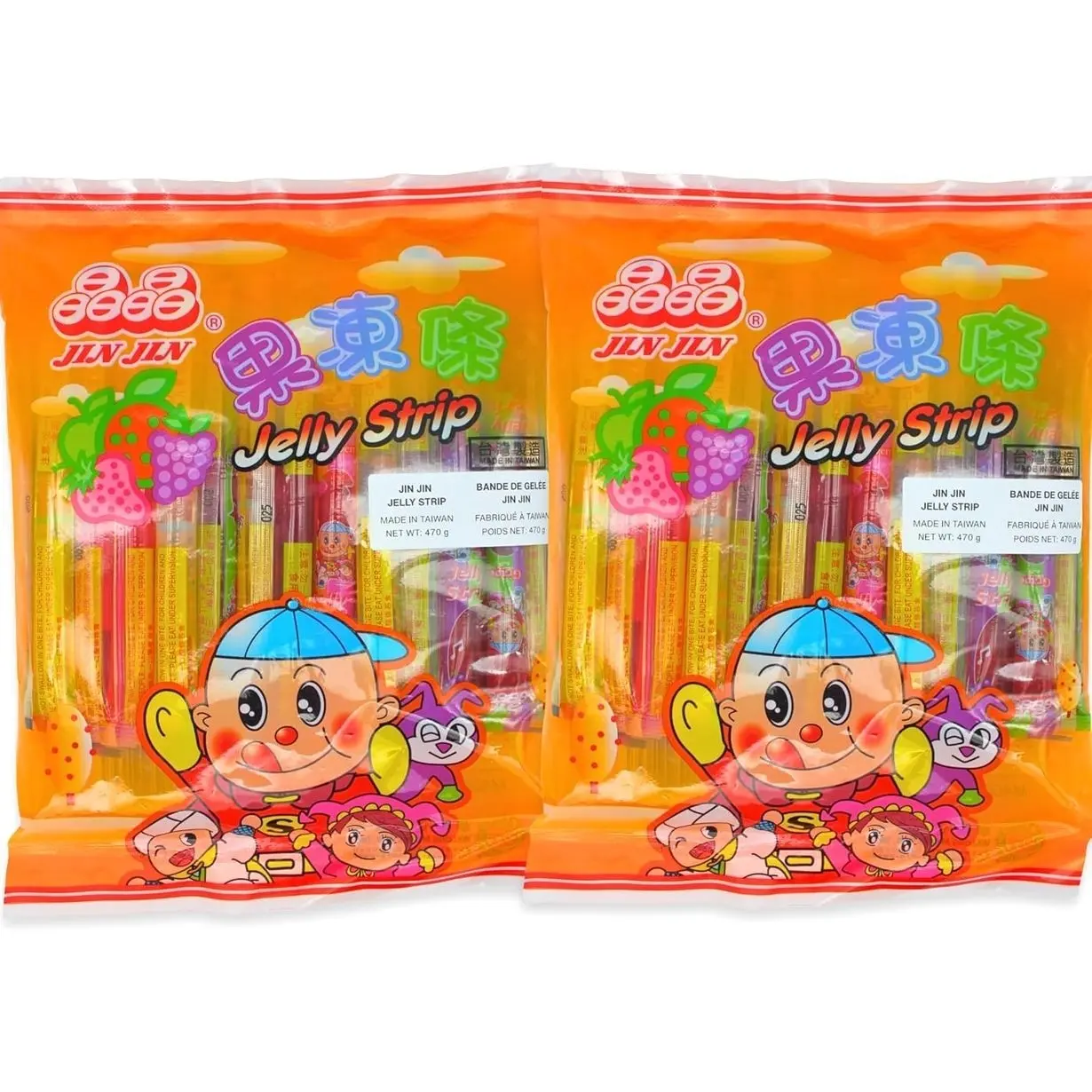 Jin Jin - Jelly Strip (Jelly Filled Straws in Assorted Flavors) - Net Wt. 14.7 Oz. - SET OF 2