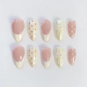 Cute Polka Dot Nails, Bow Nails, Yellow Nails