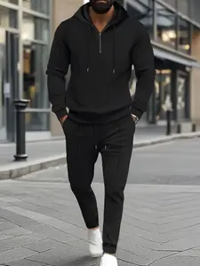 Men’s Waffle-Knit Half Zip Hoodie and Pants Set | CozyFits