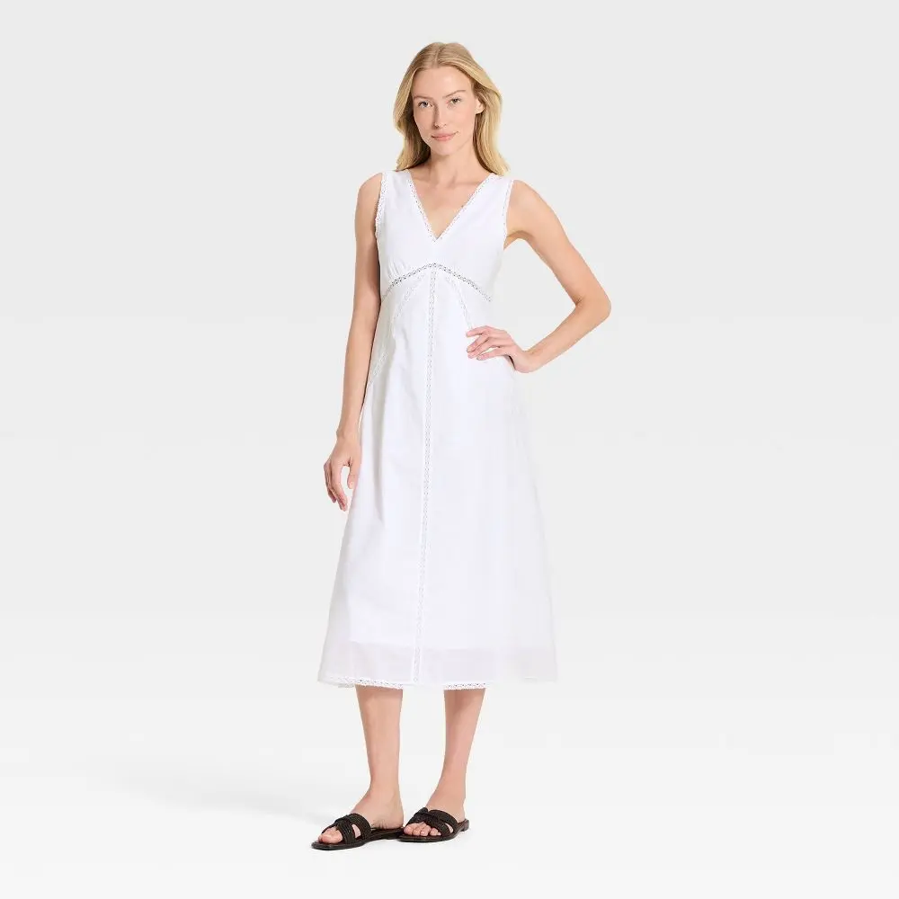Women's Lace Trim Midi Slip Dress - Universal Thread White M