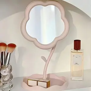 Flower Shaped Floral Makeup Mirror with Storage, Storage Function, Desktop Vanity Mirror, HD High Definition Rotating 360 Degree, Cute Decorative Sunflower Design for Room Decor, Small Mirror, Compact Size