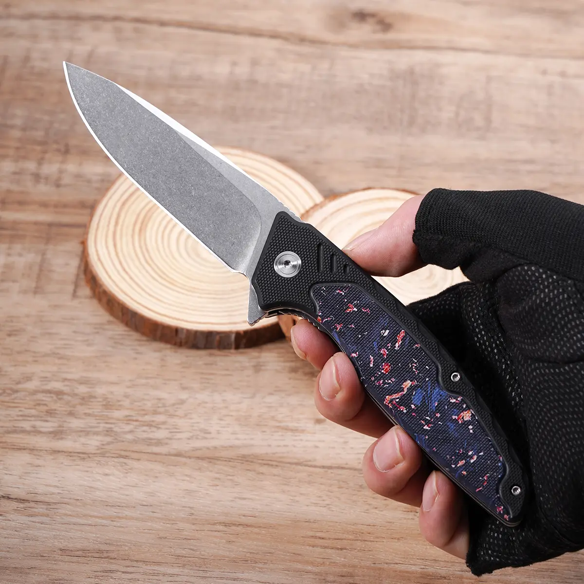Tactical Folding Knife for Adults with G10 Fiberglass Handle, Compact EDC Survival Gear for Camping, Whittling, and Hiking with Back Clip, Fighting