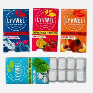 Caffeine Chewing  Gum 1 Pack - 80mg per piece Energy Focus Fitness  Blue Raspberry Pink Lemonade Summer Peach Spearmint Flavors gum Sport Beverage