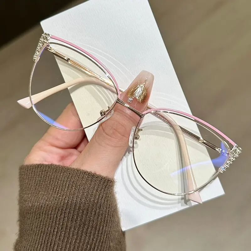 Women's Stylish Rhinestone Metal Eyeglass Frames, Photochromic Anti-Blue Light Non-Prescription Sports Eyewear, Eyeglasses, Accessories For Women, Glasses For Women