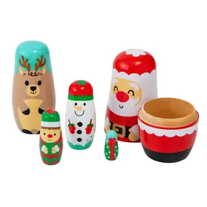 1" - 5" Christmas Characters Wood Nesting Dolls - 5 Pc.