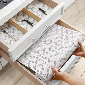 Drawer & Cabinet Liner for Shelves Non-Adhesive Non-Slip, Thick and Waterproof Kitchen Shelf Liners, Contact Paper for Cupboard and Dresser – Easy to Cut and Clean (12" * 120" White Diamond)