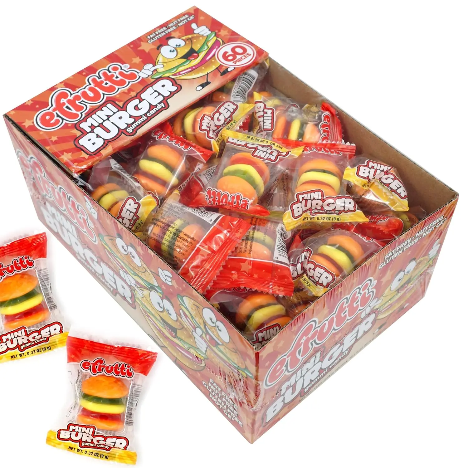 efrutti Gummi Mini Burger, 60 Pieces Individual Wrapped Gummy Burgers