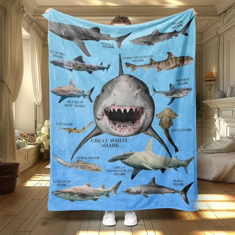 Shark Pattern Blanket, 1 Count Soft Warm Throw Blanket, Air-conditioned Room Blanket, Warm Nap Blanket for Home Office Travel, Soft Blankets