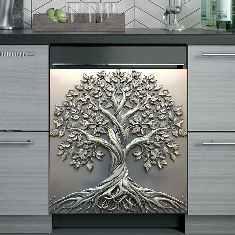 2D Flat, 1Pack Dishwasher Magnet Sticker Cover Panel Decal Refrigerator Magnetic Sticker Decorative for Kitchen Decoration, Fridge Door Cover, Home Appliances Decor Stickers 23"x26"