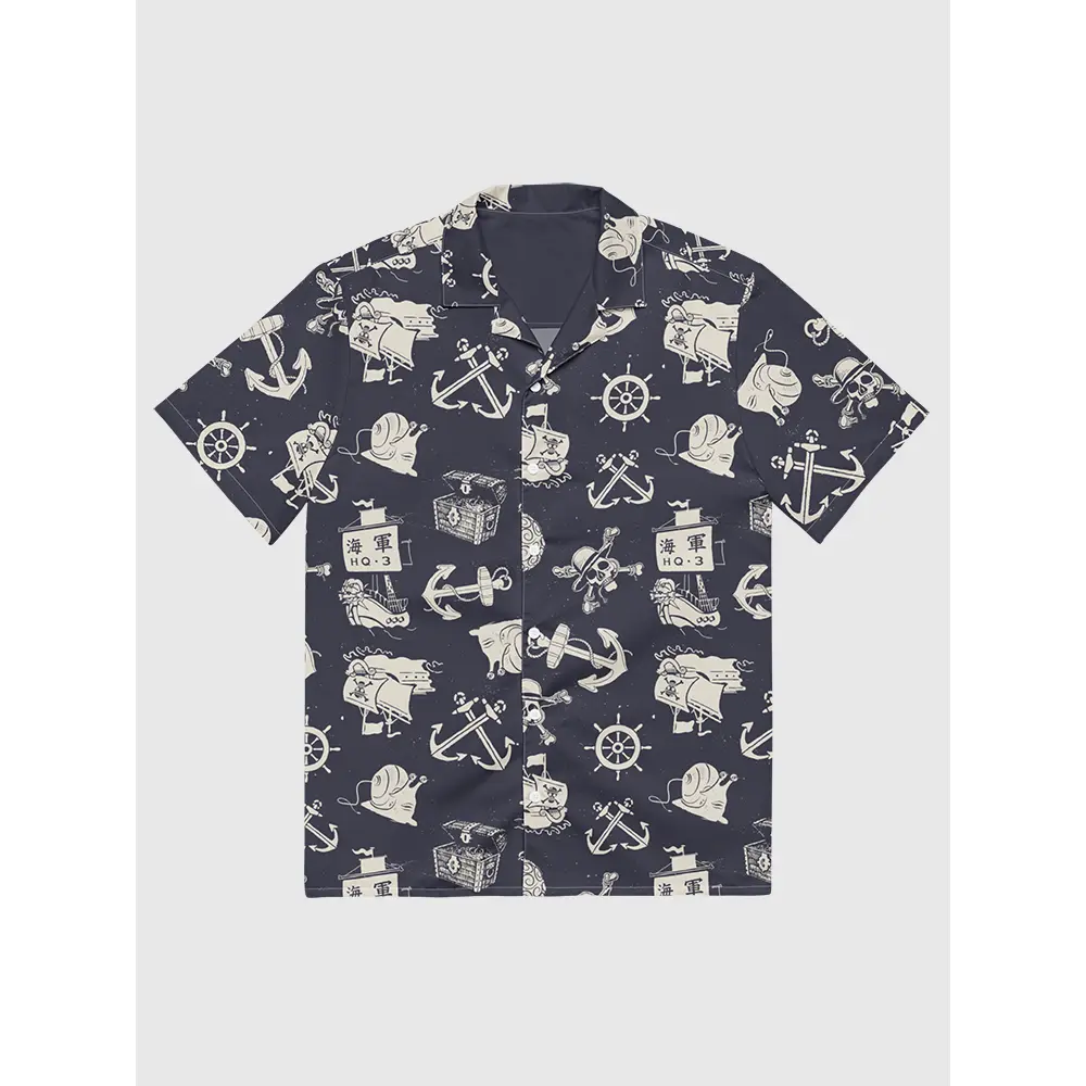 One Piece Sea Pattern Button Up Shirt - Navy