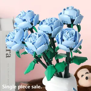 DIY Blue Rose Building Block Toy | Preserved Artificial Flower Desktop Decoration | Romantic Gift for Her (Single Stem Flower) Mother’s Day Gift