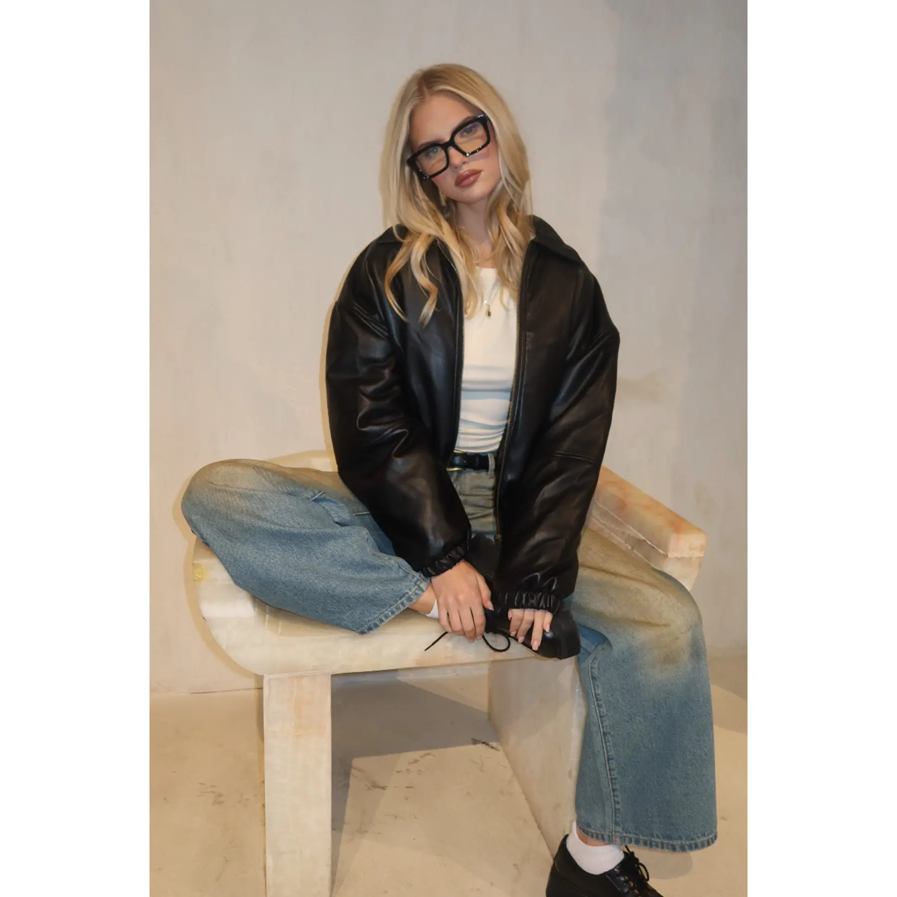 faux leather bomber crop - TikTok Shop