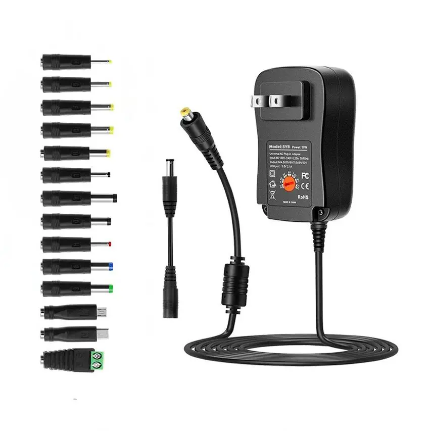 3-12V Adjustable Voltage Power Adapter, Multi-function Power Adapter with 14 Adapters, Suitable for DC Charging Electric Appliances, USB Port Adapters, USB Chargers