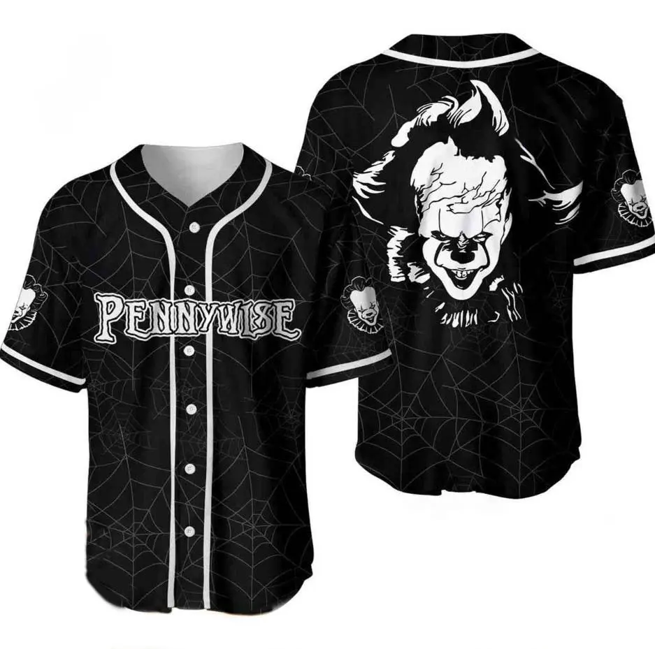 Personalized Halloween Spider Clown Pennywise IT Baseball Jersey, Baseball Jersey Shirt, Outdoor Sports, Sport Shirt, Dynamic And Comfortable