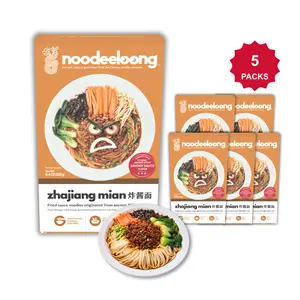 noodeeloong Beijing Style Soybean Paste Noodles, 8.4 oz x 5 Packs | Instant Noodle Kit with Rich Savory Sauce and Vegetables | Vegetarian Friendly Ready Meal | Non-Fried | Ready in 9 Minutes