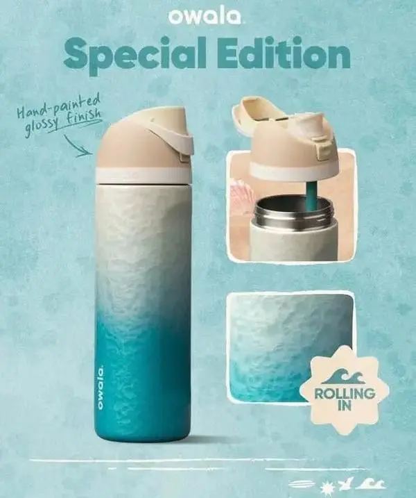 [NEW] Owala Birthday Bash Rolling In 24oz FreeSip Insulated Stainless Steel Water Bottle Leakproof Ocean Blue Travel Bottle , 24-hour cold, suitable for daily use, gift for her, special edition