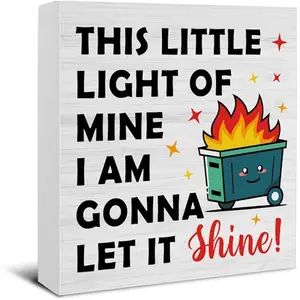 Dumpster Fire Desk Accessories - Funny Office Desk Accessories - This Little Light of Mine I Am Gonna Let It Shine Wooden Sign Home Office Cubicle Decor - 5 x 5 Inches