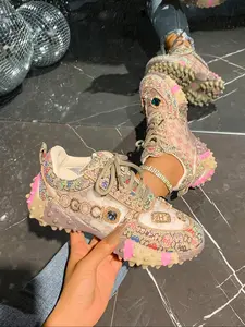 Sweet Cool Full Diamond New Street Casual Sports Shoes, Textile Upper, Rubber Sole, All Seasons, Less Than Ankle Height, Plain Style