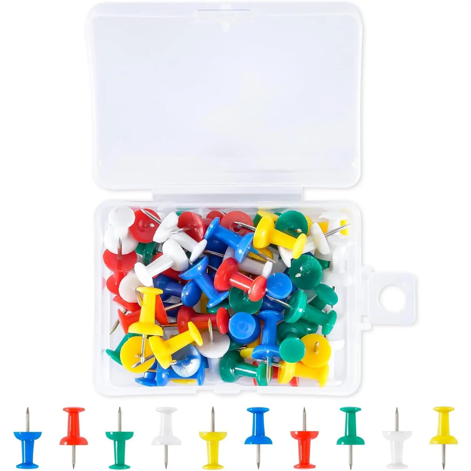 60 count Push Pins for Bulletin Board, Thumb Tacks for Cork Board, Colorful Plastic , Steel Tip, Thumbtacks for Wall Poster Photo Maps Pictures Office  Decor