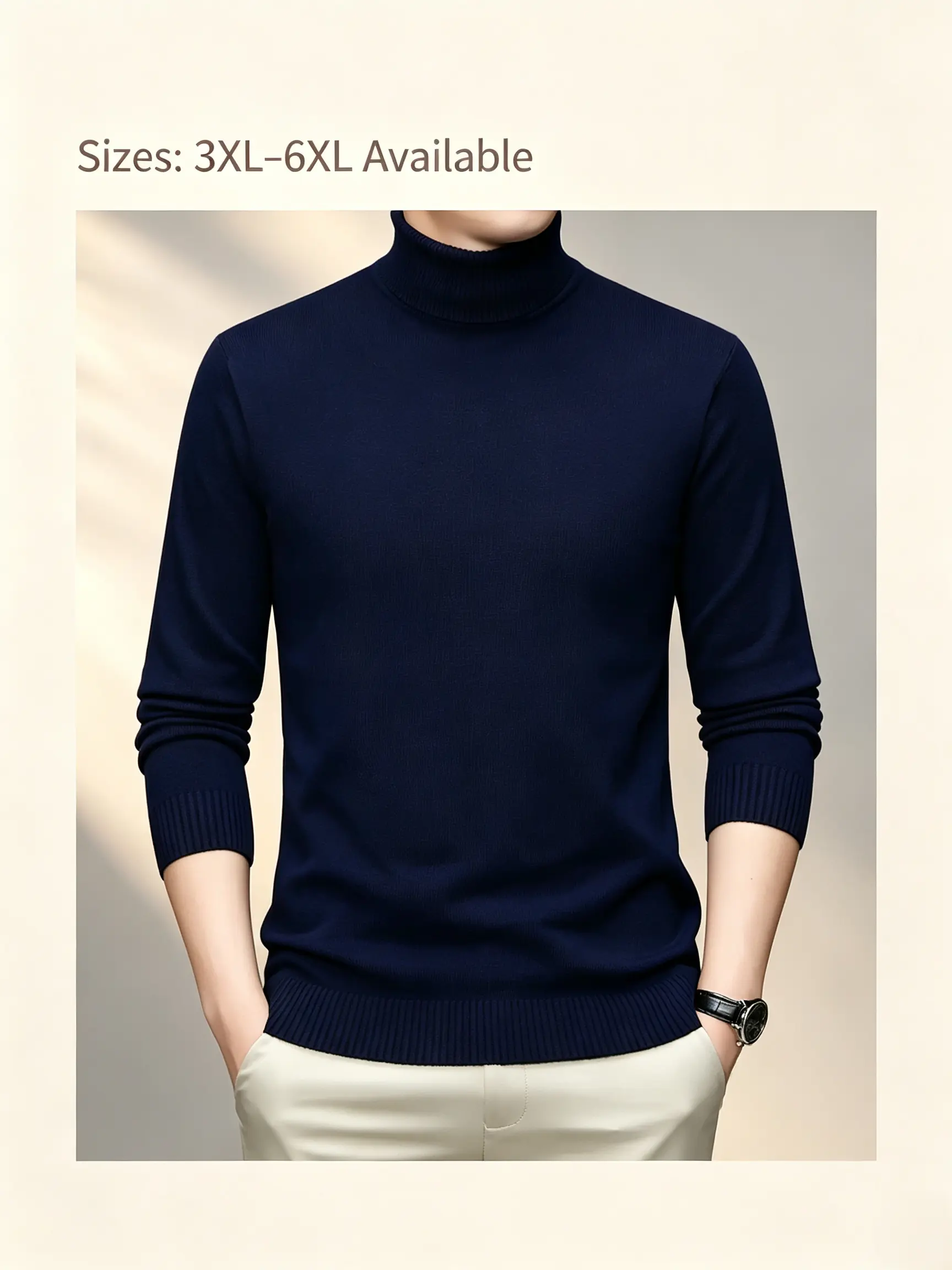 Men's Plus Size Turtleneck Knit Sweater 3XL-6XL Soft Slim Fit Long Sleeve Pullover Casual Business Layer Top