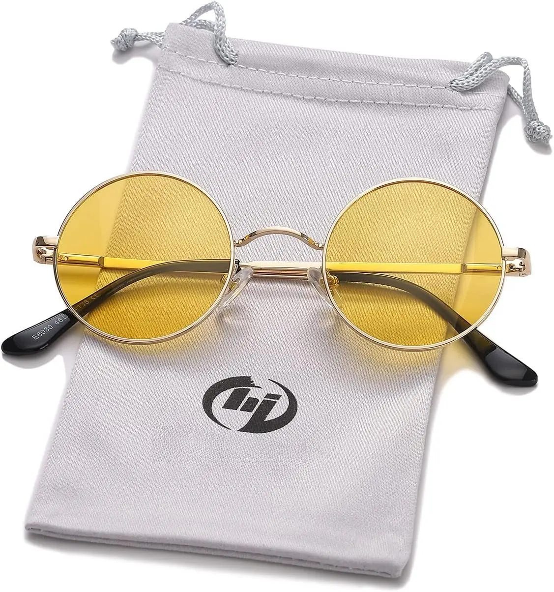 Retro Round Sunglasses for Women and Men, Lightweight Metal Frame with Polarized Lenses, Hippie Style UV400 Casual Style Eyewear, Birthday, Christmas Party, A07 Gold/Blue, Female, Casual Stylish Glasses, Circle Sunglasses
