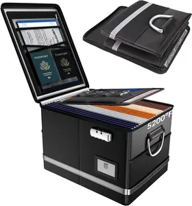 Fireproof Document Box,5200F File Organizer Box with Lock,Foldable Filing Organizer Cabinet, Portable Safe Storage for Hanging Letter/Legal Folder,Black