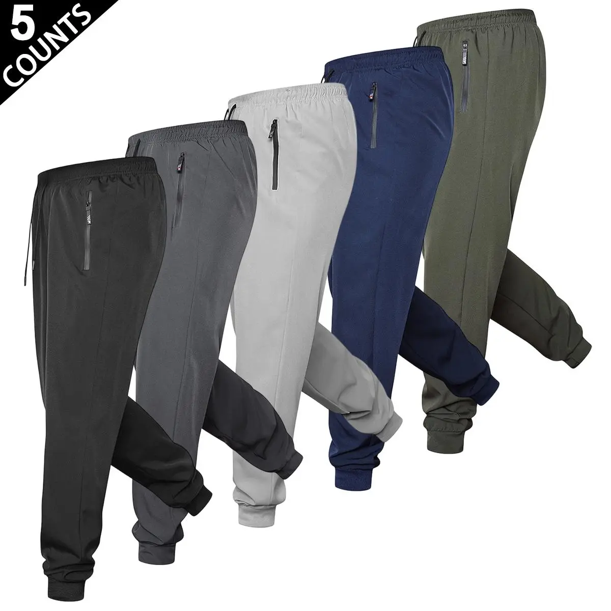 Men's Body-Fit Cut Fitted Elastic Trackpants - Stretchable Jogger Sport Pants with Functional Side Zipper Pockets, Elastic Waistband, 5 Color Options for Daily Leisure, Training, 4-Way Stretch Men's Pants, All Season Men's Pants