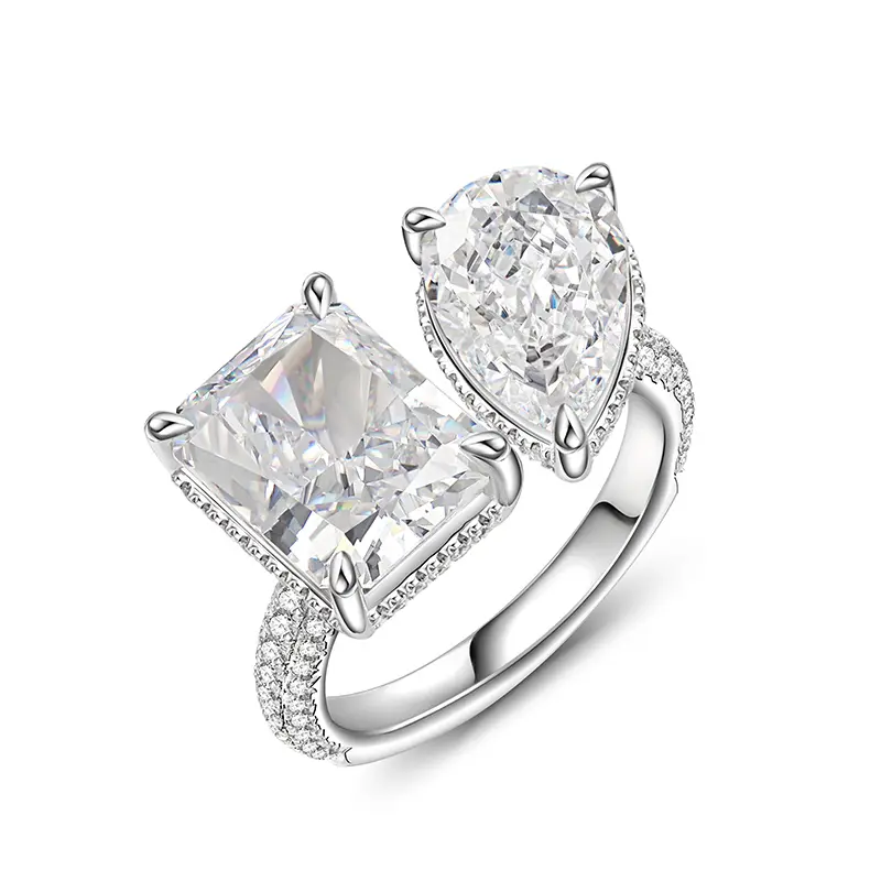Jeulia Toi et Moi Radiant and Pear Cut Sterling Silver Ring Elegant Ring Engagement Wedding Ring