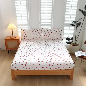 Heart Print Bed Sheet Set, Soft Comfortable Mattress Protector, Includes 1 Fitted Sheet and 2 Pillowcases, Deep Pocket Fit, Bedroom & Guest Room Use